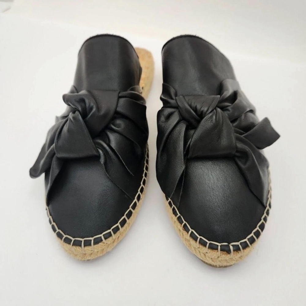 Sam Edelman Lynda Black Leather Bow Front Espadrille Mules Slide 7.5